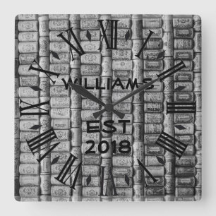 Elegant gepersonaliseerde wijnkurk vierkante klok