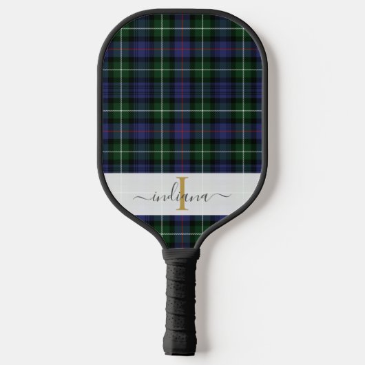 Elegant geplakt monogram Script Tartan Pickleball Paddle (Achterkant)