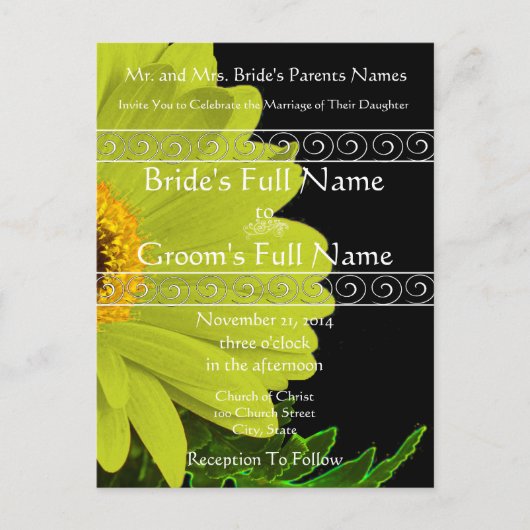 Elegant Gerber Daisy Wedding Invitation Uitnodiging Briefkaart (Voorkant)