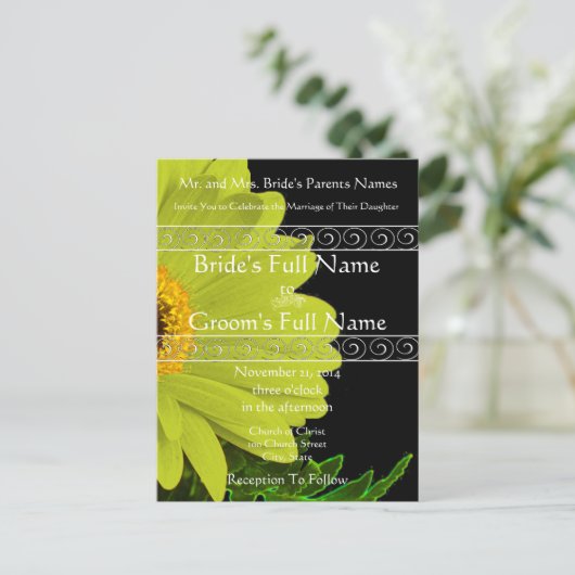 Elegant Gerber Daisy Wedding Invitation Uitnodiging Briefkaart (Staand voorkant)