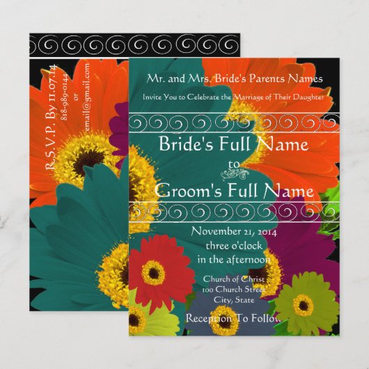 Elegant Gerber Daisy Wedding Invitation Uitnodiging Briefkaart (Voorkant / Achterkant)