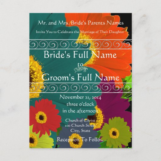 Elegant Gerber Daisy Wedding Invitation Uitnodiging Briefkaart (Voorkant)