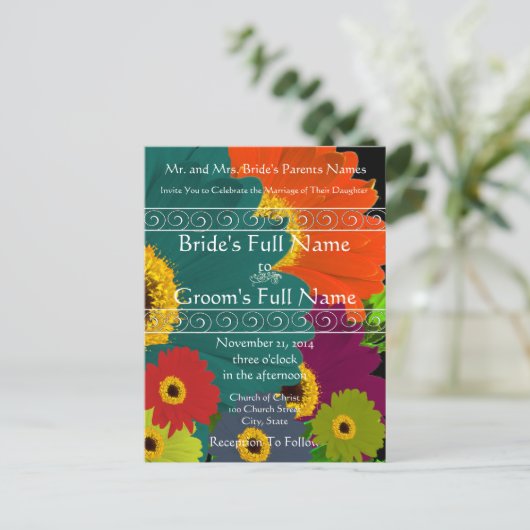 Elegant Gerber Daisy Wedding Invitation Uitnodiging Briefkaart (Staand voorkant)