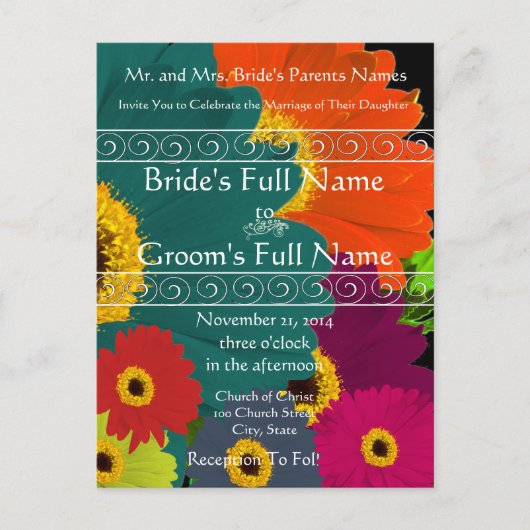 Elegant Gerber Daisy Wedding Invitation Uitnodiging Briefkaart (Voorkant)