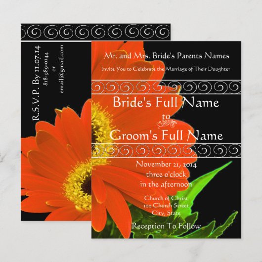 Elegant Gerber Daisy Wedding Invitation Uitnodiging Briefkaart (Voorkant / Achterkant)