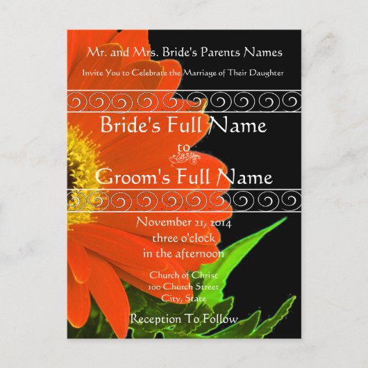 Elegant Gerber Daisy Wedding Invitation Uitnodiging Briefkaart (Voorkant)