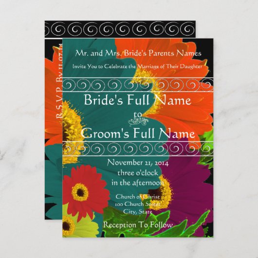 Elegant Gerber Daisy Wedding Invitation Uitnodiging Briefkaart (Voorkant / Achterkant)
