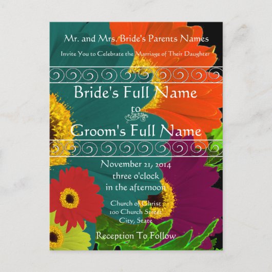 Elegant Gerber Daisy Wedding Invitation Uitnodiging Briefkaart (Voorkant)