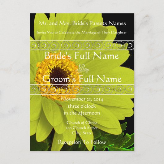 Elegant Gerber Daisy Wedding Invitation Uitnodiging Briefkaart (Voorkant)