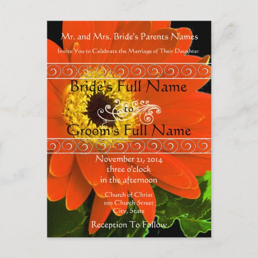 Elegant Gerber Daisy Wedding Invitation Uitnodiging Briefkaart (Voorkant)