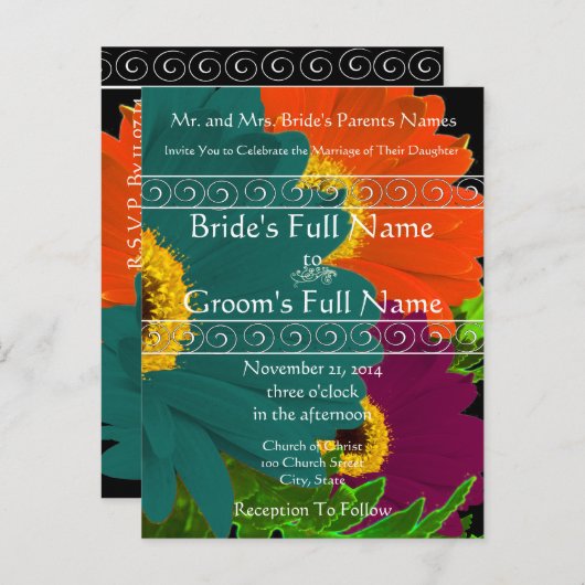 Elegant Gerber Daisy Wedding Uitnodiging Briefkaart (Voorkant / Achterkant)