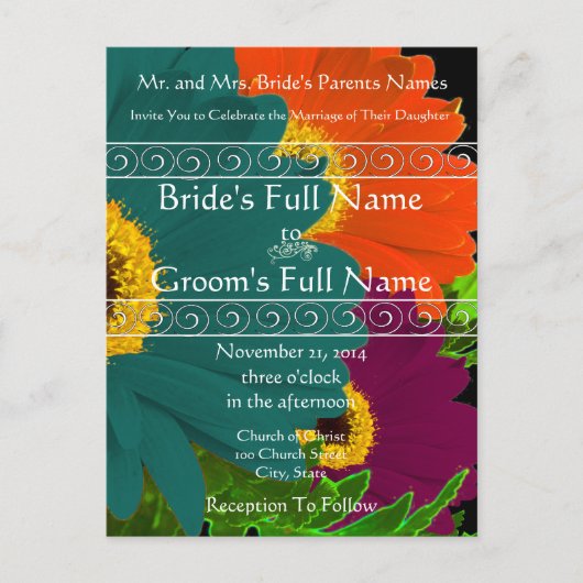 Elegant Gerber Daisy Wedding Uitnodiging Briefkaart (Voorkant)