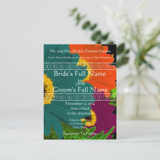 Elegant Gerber Daisy Wedding Uitnodiging Briefkaart (Staand voorkant)