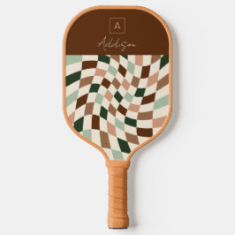 Elegant geruit gepersonaliseerd monogram pickleball paddle