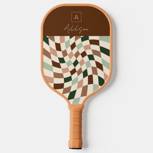Elegant geruit gepersonaliseerd monogram pickleball paddle (Achterkant)