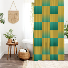 Elegant geruit patroon in groen en goud douchegordijn