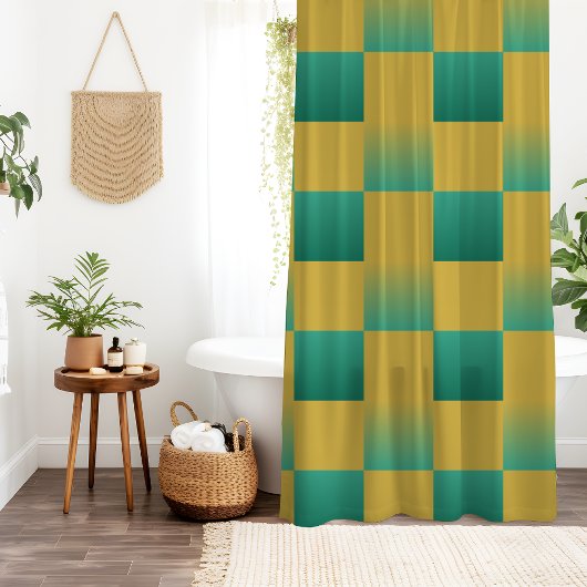 Elegant geruit patroon in groen en goud douchegordijn