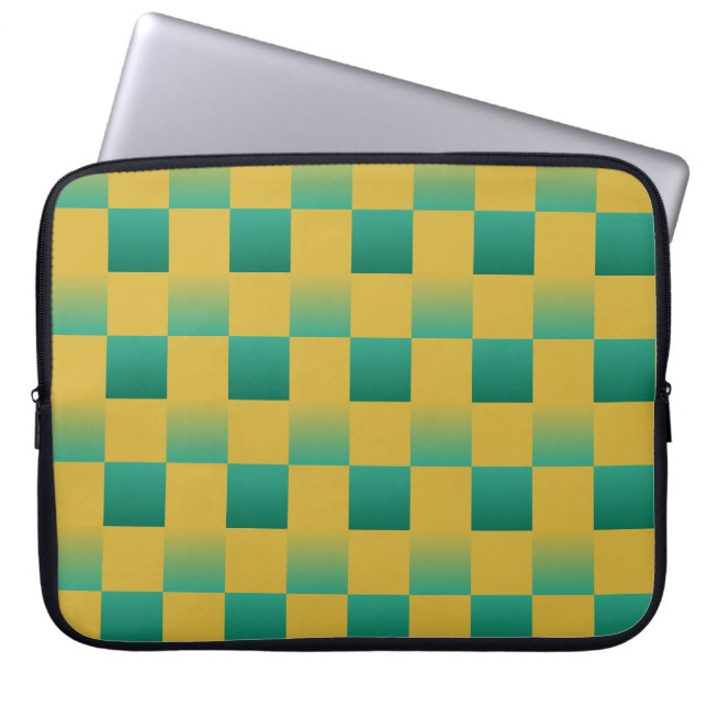 Elegant geruit patroon in groen en goud laptop sleeve (Voorkant)