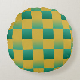 Elegant geruit patroon in groen en goud rond kussen