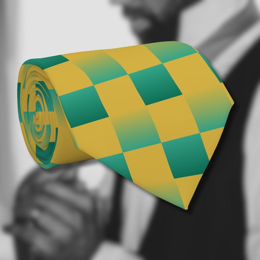 Elegant geruit patroon in groen en goud stropdas