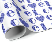 Elegant geruit Royal Blue Love Hearts patroon Cadeaupapier (Rol Hoek)