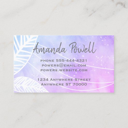 elegant geschilderd bladontwerp paars en blauw visitekaartje (Achterkant)