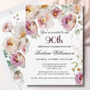 Elegant geschilderd Bloemen 90ste Verjaardagsfeest Kaart