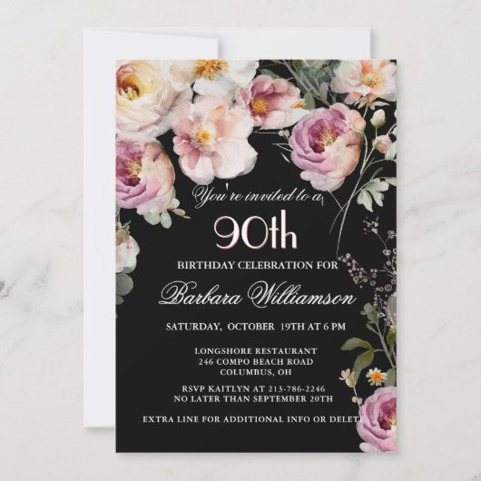 Elegant geschilderd Bloemen 90ste Verjaardagsfeest Kaart (Voorkant)