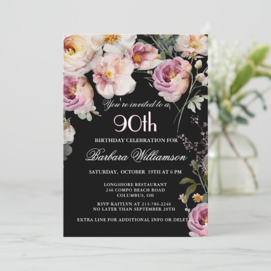 Elegant geschilderd Bloemen 90ste Verjaardagsfeest Kaart (Staand voorkant)