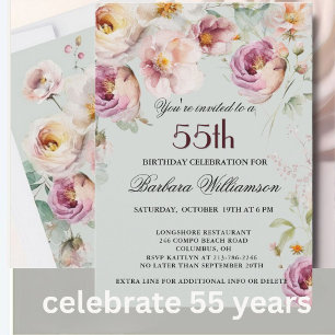 Elegant geschilderd bloemig 55ste verjaardagsfeest kaart