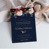 Elegant geschilderd bordeaux & marine bloemenbruil kaart