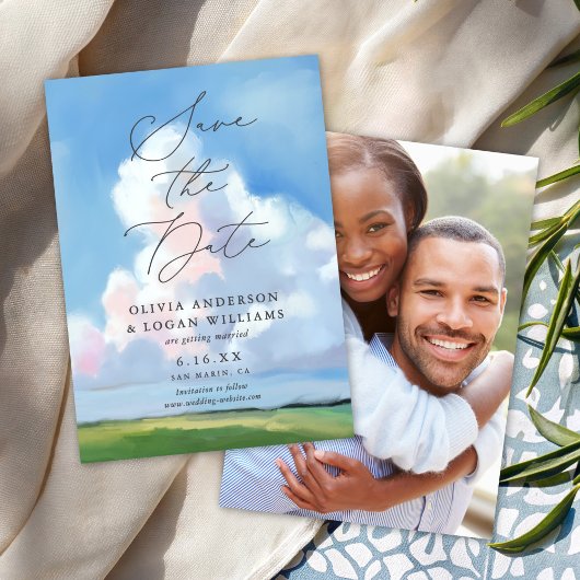 Elegant Geschilderd Landschap Blauwe Lucht Wolken Save The Date