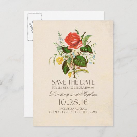 Elegant geschilderde bloemen  Save the Date Aankondigingskaart (Voorkant / Achterkant)