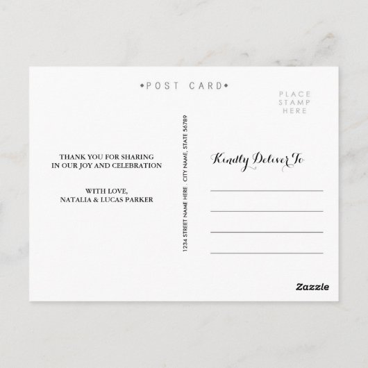 Elegant geschreven bruiloft Dank u Briefkaart (Achterkant)