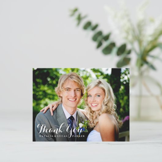 Elegant geschreven bruiloft Dank u Briefkaart (Staand voorkant)