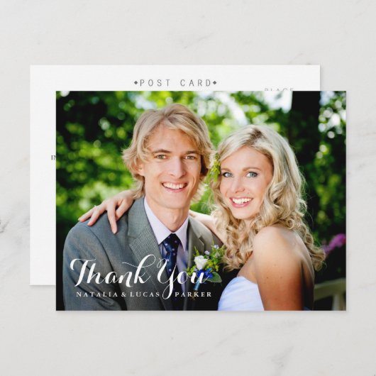 Elegant geschreven bruiloft Dank u Briefkaart (Voorkant / Achterkant)