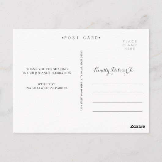 Elegant geschreven bruiloft Dank u Briefkaart (Achterkant)