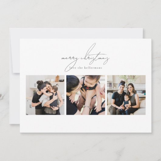 Elegant geschreven VROLIJK KERSTMIS 3 Fotocollage Feestdagenkaart (Voorkant)
