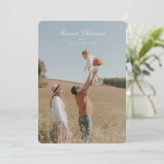 Elegant geschreven vrolijke kerstfoto feestdagenkaart (Staand voorkant)