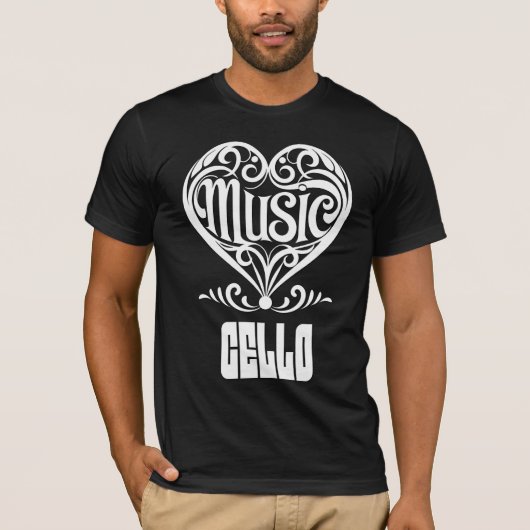 Elegant gescrolld hart voor celloliefhebbers t-shirt (Voorkant)