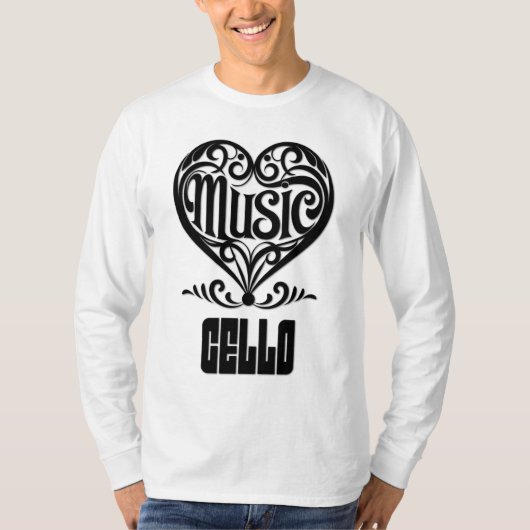 Elegant gescrolld hart voor celloliefhebbers t-shirt (Voorkant)