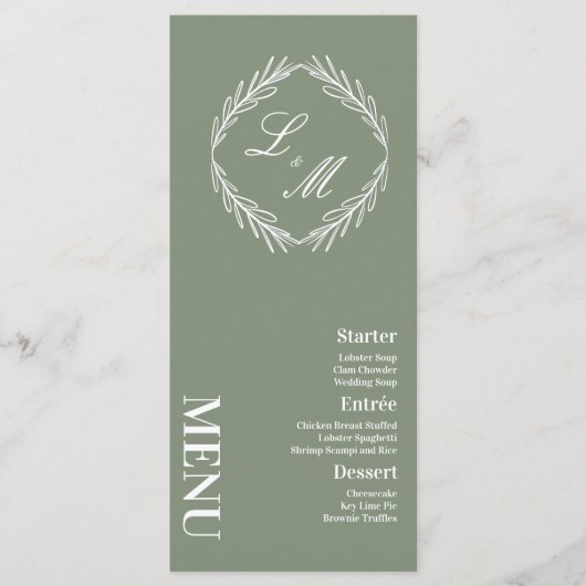 Elegant gesigneerd bruiloftsmenu met takken menu (Voorkant)