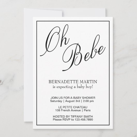 Elegant Geslacht Neutraal Zwart-wit Baby shower Kaart (Voorkant)