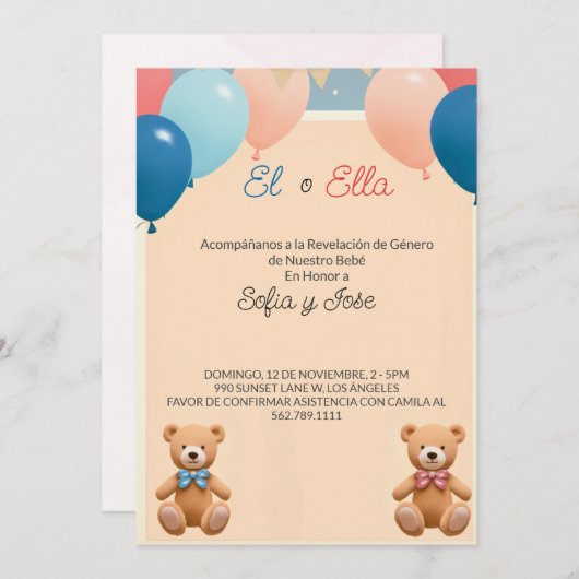 Elegant Geslacht onthullen uitnodiging in het Spaa (Voorkant / Achterkant)