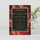 Elegant gesmolten rood en goud glitter bruiloft kaart (Staand voorkant)