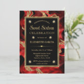 Elegant gesmolten rood en goud glitter zoet 16 kaart (Staand voorkant)