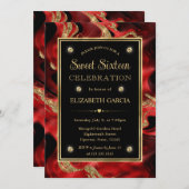 Elegant gesmolten rood en goud glitter zoet 16 kaart (Voorkant / Achterkant)