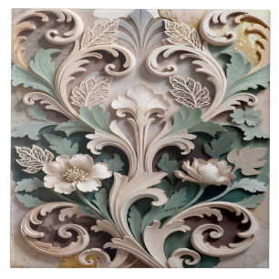 Elegant Gesneden Bloem Barok Ontwerp Tegeltje