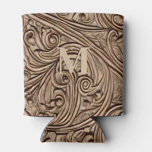 Elegant gesneden licht hout monogram blikjeskoeler (Achterkant)