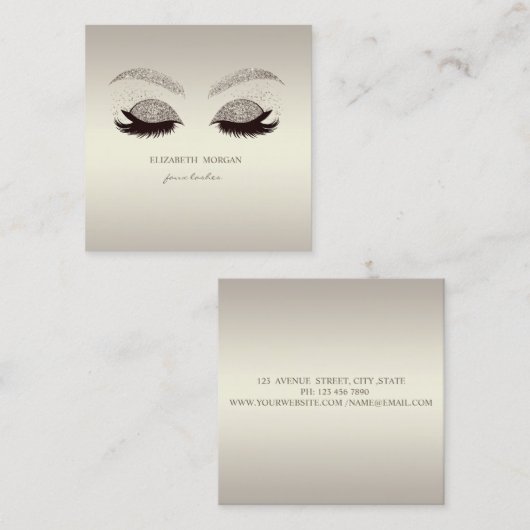 Elegant gesofisticeerd modern Glitter Faux Lashes Vierkante Visitekaartje (Voorkant / Achterkant)